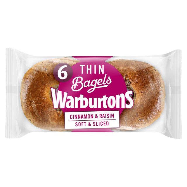 Warburtons Cinnamon & Raisin Thin Bagels, 6 Per Pack