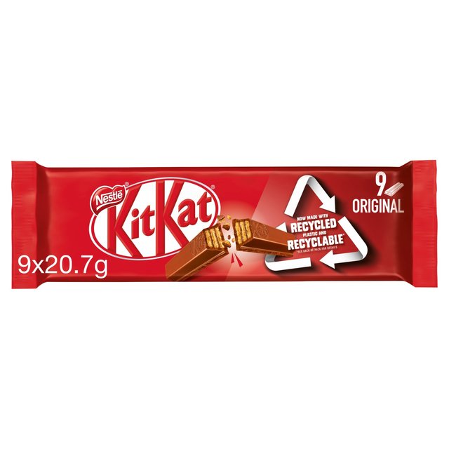 KitKat 2 Finger Milk Chocolate Biscuit Bar, 9 x 20.7g