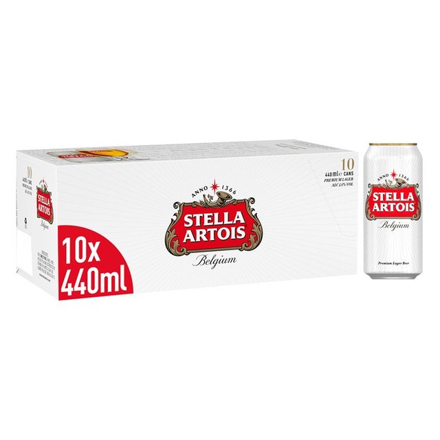 Stella Artois Belgium Premium Lager Beer Cans, 10 x 440ml