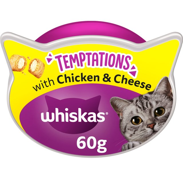 Whiskas Temptations Adult Cat Treat Biscuits With Chicken & Cheese, 60g