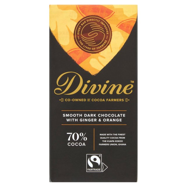Divine 70% Dark Chocolate With Ginger & Orange, 90g
