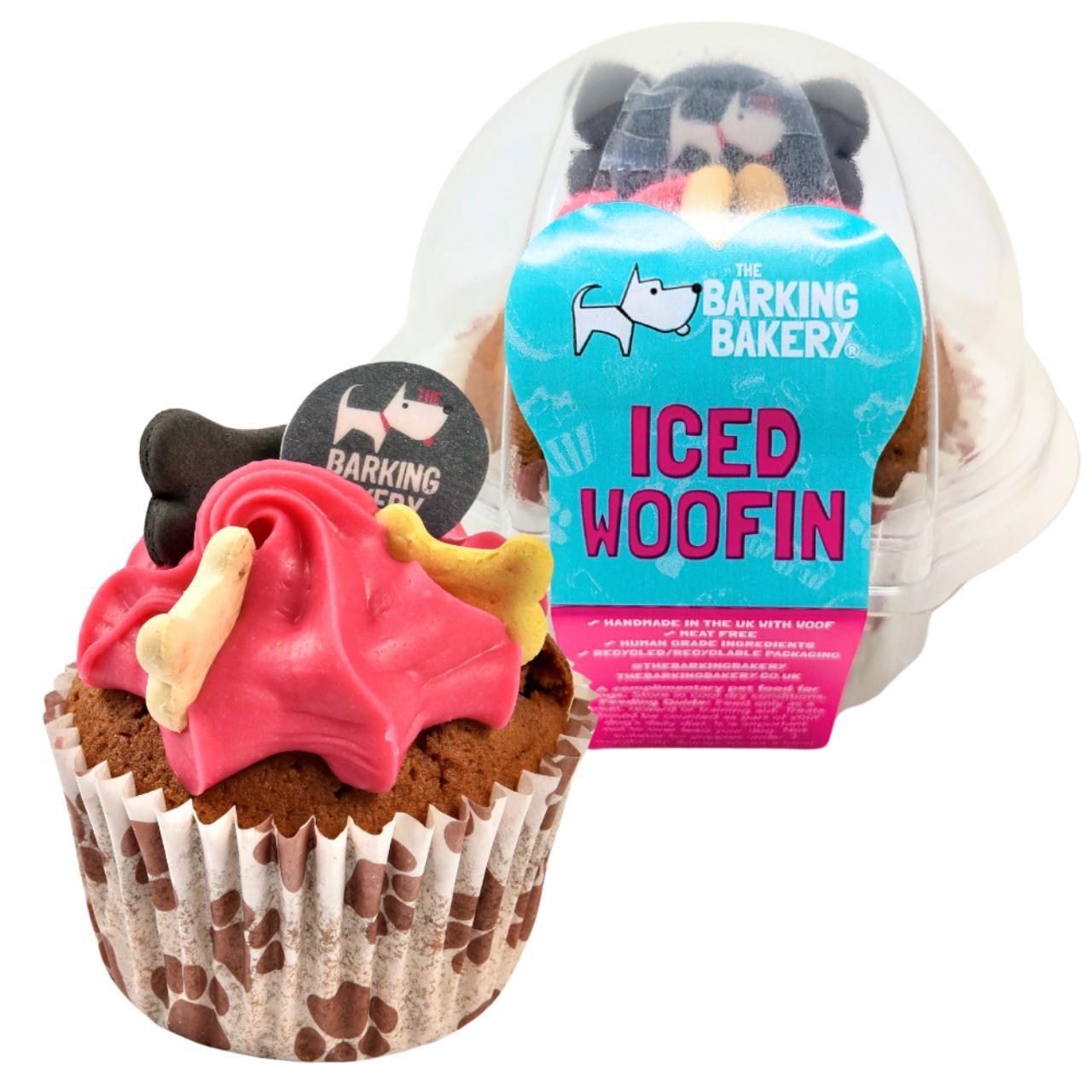 An image of The Barking Bakery Vanilla Woofin with Pink Yogurt Icing