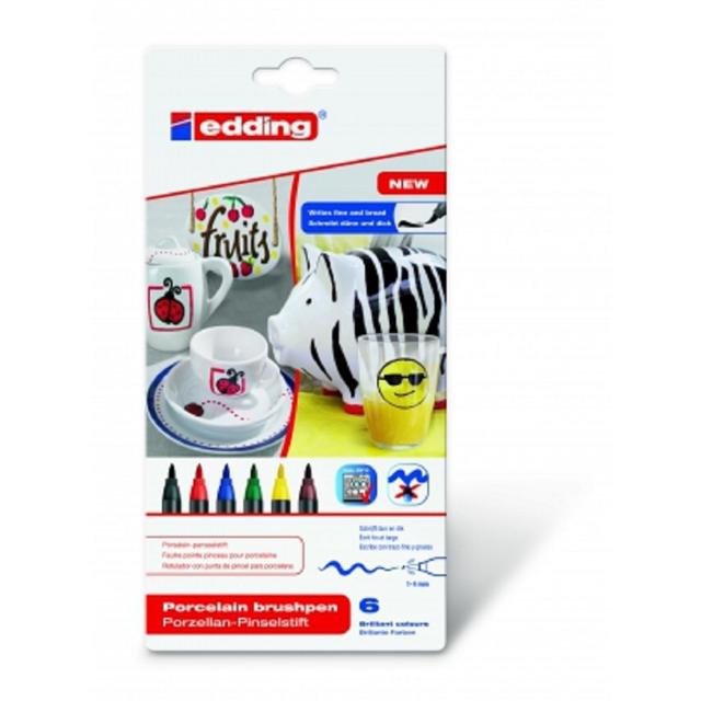 Edding Porcelain Brush Pens Assorted Colours, 6 Per Pack