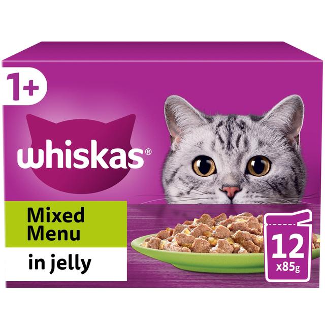 Whiskas 1+ Adult Wet Cat Pouches Mixed Menu in Jelly, 12 x 85g