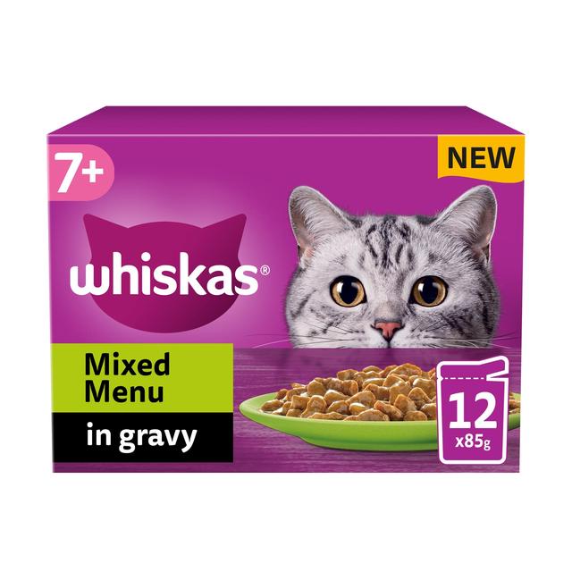 Whiskas 7+ Senior Wet Cat Food Mixed Menu in Gravy, 12 x 85g