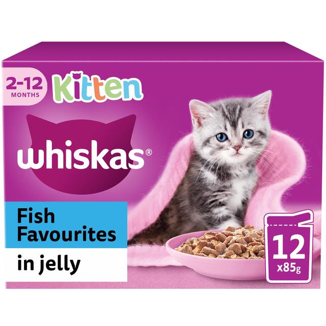 Whiskas 2-12mnths Kitten Wet Cat Pouches Fish Favourites in Jelly, 12 x 85g