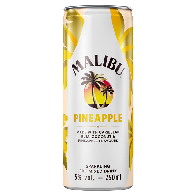 Malibu Coconut Rum & Pineapple Sparkling Pre-Mixed Can, 25cl