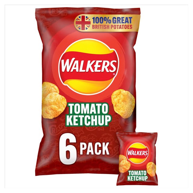 Walkers Tomato Ketchup Multipack Crisps, 6 Per Pack