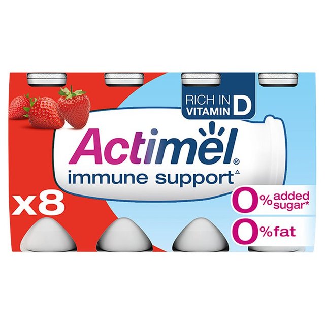 Actimel Strawberry 0% Added Sugar Fat Free Yoghurt Drink, 8 x 100g