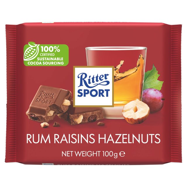 Ritter Sport Rum, Raisin & Hazelnuts Milk Chocolate, 100g