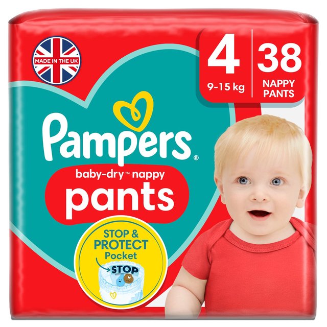 Pampers Baby-Dry Nappy Pants, Size 4, 9-15kg, Essential Pack