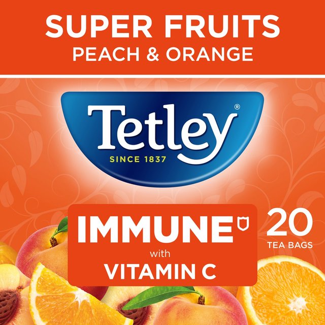 Tetley Super Fruit Tea Immune Peach & Orange Tea Bags, 20 Per Pack