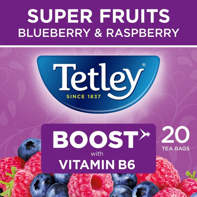 Tetley Super Fruit Tea Boost Blueberry & Raspberry Tea Bags, 20 Per Pack