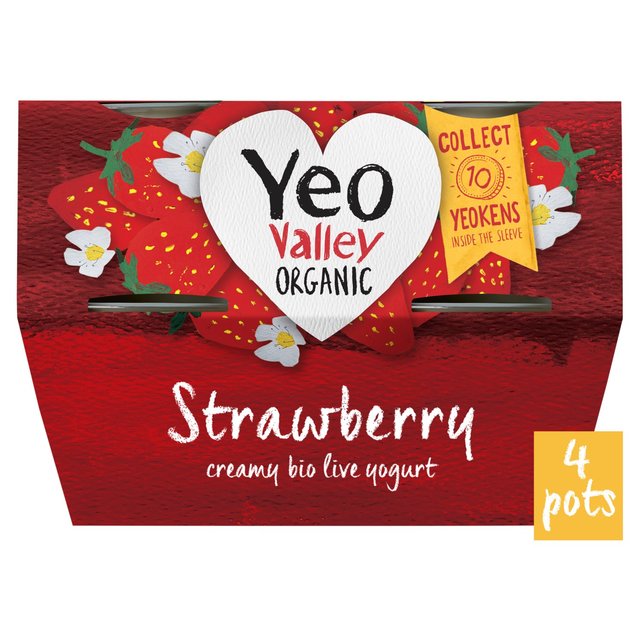 Yeo Valley Organic Strawberry Yoghurt Pots, 4 x 110g