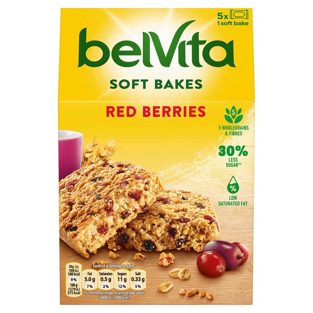 Belvita Red Fruits Soft Bakes Breakfast Biscuits, 5 x 50g