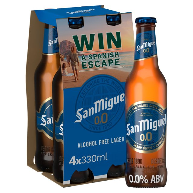San Miguel Alcohol Free Lager Beer Bottles, 4 x 330ml
