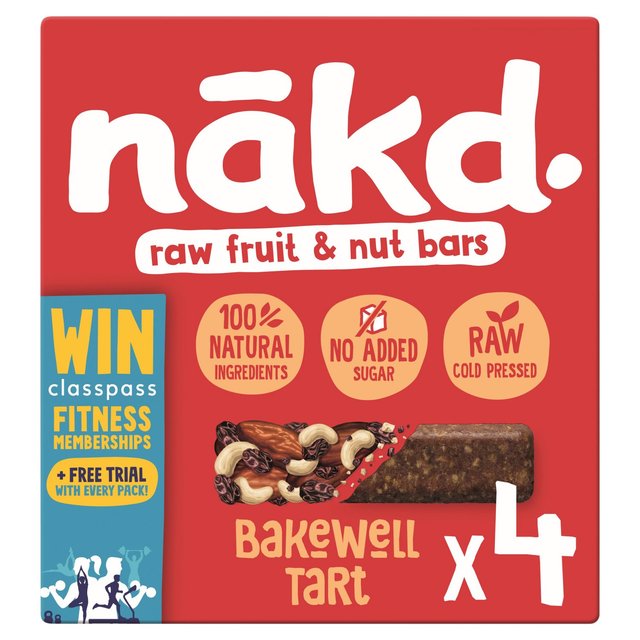 Nakd. Bakewell Tart Fruit & Nut Bars Multipack, 4 x 35g