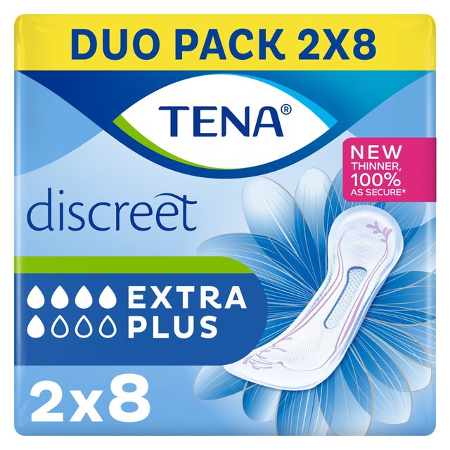 Tena Lady Discreet Extra Plus Incontinence Pads, 2 x 8 per Pack