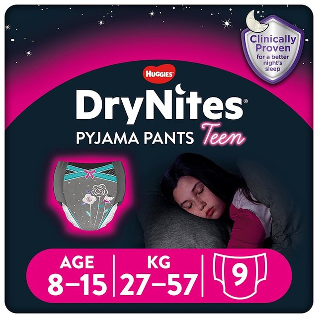 Huggies DryNites Girls Pyjama Pants, Size 8-15 Years, 27-57kg