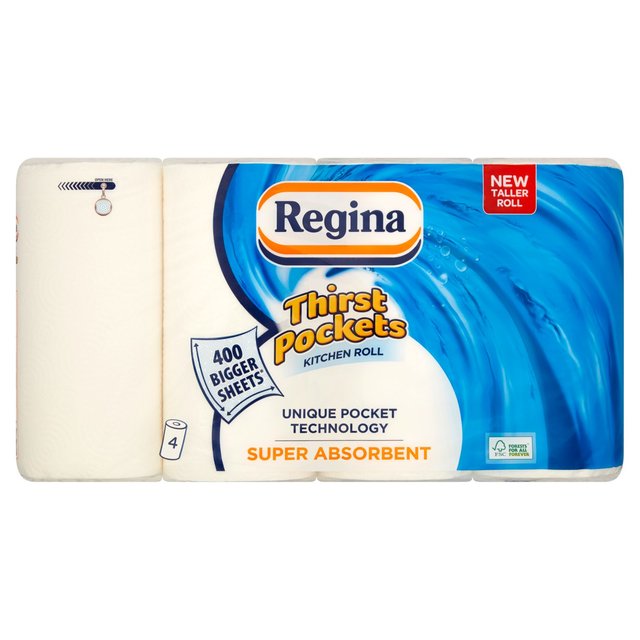 Regina Thirst Pockets Kitchen Roll, 4 per Pack