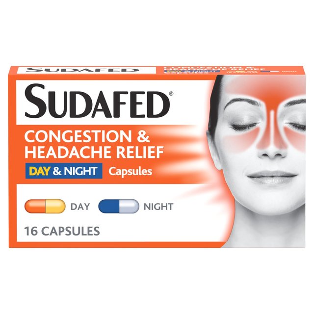 Sudafed Congestion Headache Relief Day & Night Capsules, 16 Per Pack