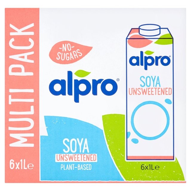 Alpro Longlife Unsweetened Soya Milk Alternative, 6 x 1L