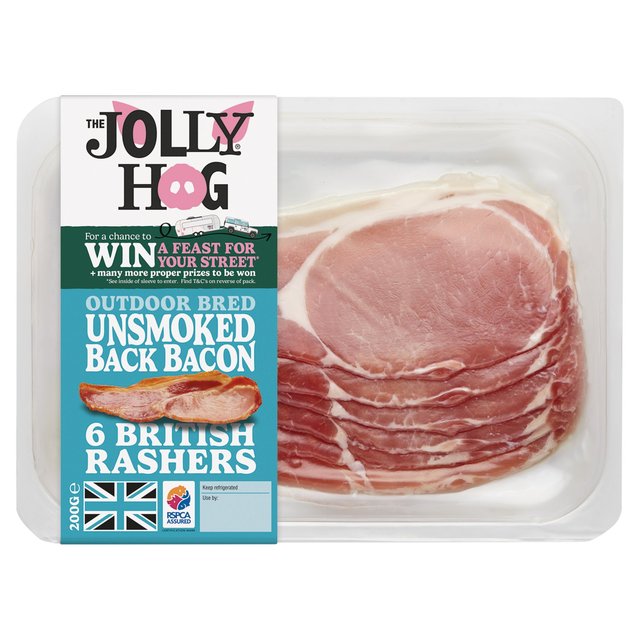 The Jolly Hog 6 Unsmoked Dry Cured Back Bacon Rashers, 200g