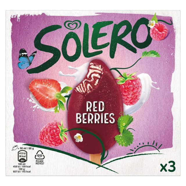Solero Red Berries Ice Cream Lolly, 3 x 90ml