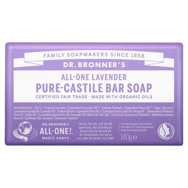 Dr. Bronner’s Lavender Organic Multi-Purpose Soap Bar, 140g