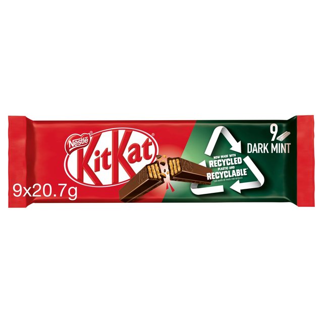 KitKat 2 Finger Dark Mint Chocolate Biscuit Bar, 9 x 20.7g