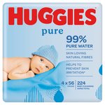 Huggies Pure 99% Water Baby Wipes, Multipack 4 x 56 per pack