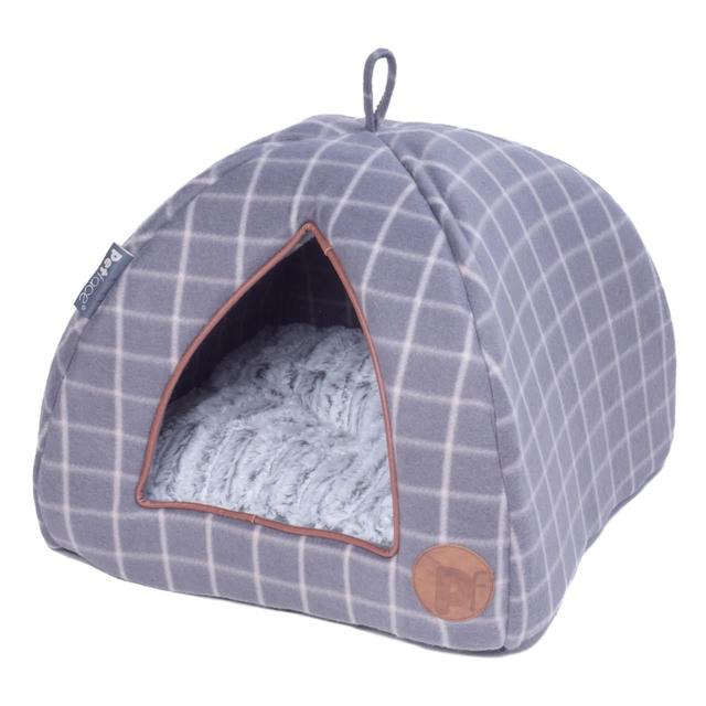Petface Grey Check Igloo Cat Bed, 38x38cm
