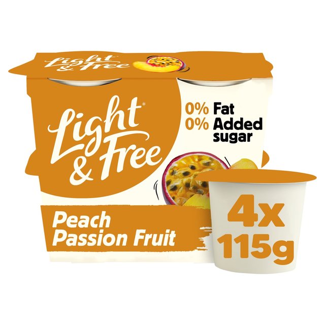 Light & Free Peach Passion Fruit 0% Added Sugar, Fat Free Yoghurt, 4 x 115g