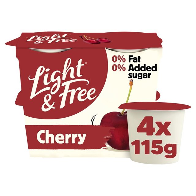 Light & Free Cherry Greek Style 0% Added Sugar, Fat Free Yoghurt, 4 x 115g
