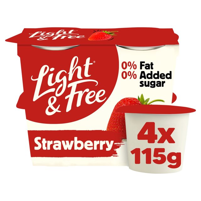 Light & Free Strawberry Greek Style 0% Added Sugar Fat Free Yoghurt, 4 x 115g