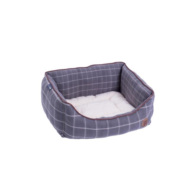 Petface Grey Window Pane Square Dog Bed Medium