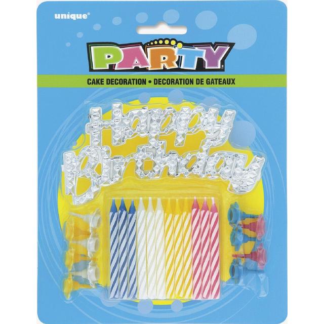 Silver Cake Topper With 12 Birthday Candles, 6cm