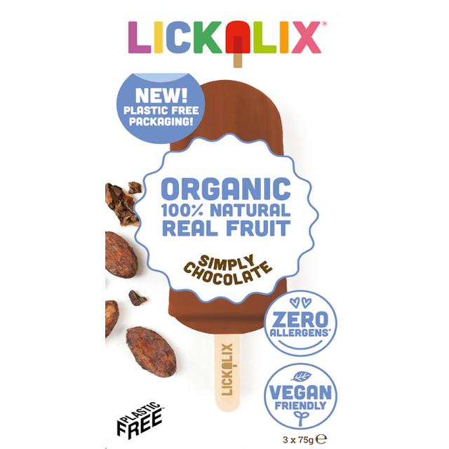 Lickalix Organic Simply Chocolate Ice Lollies, 3 Per Pack
