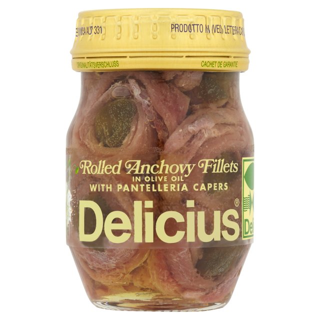 Delicius Anchovy Fillets Rolled With Capers in Olive Oil, 90g