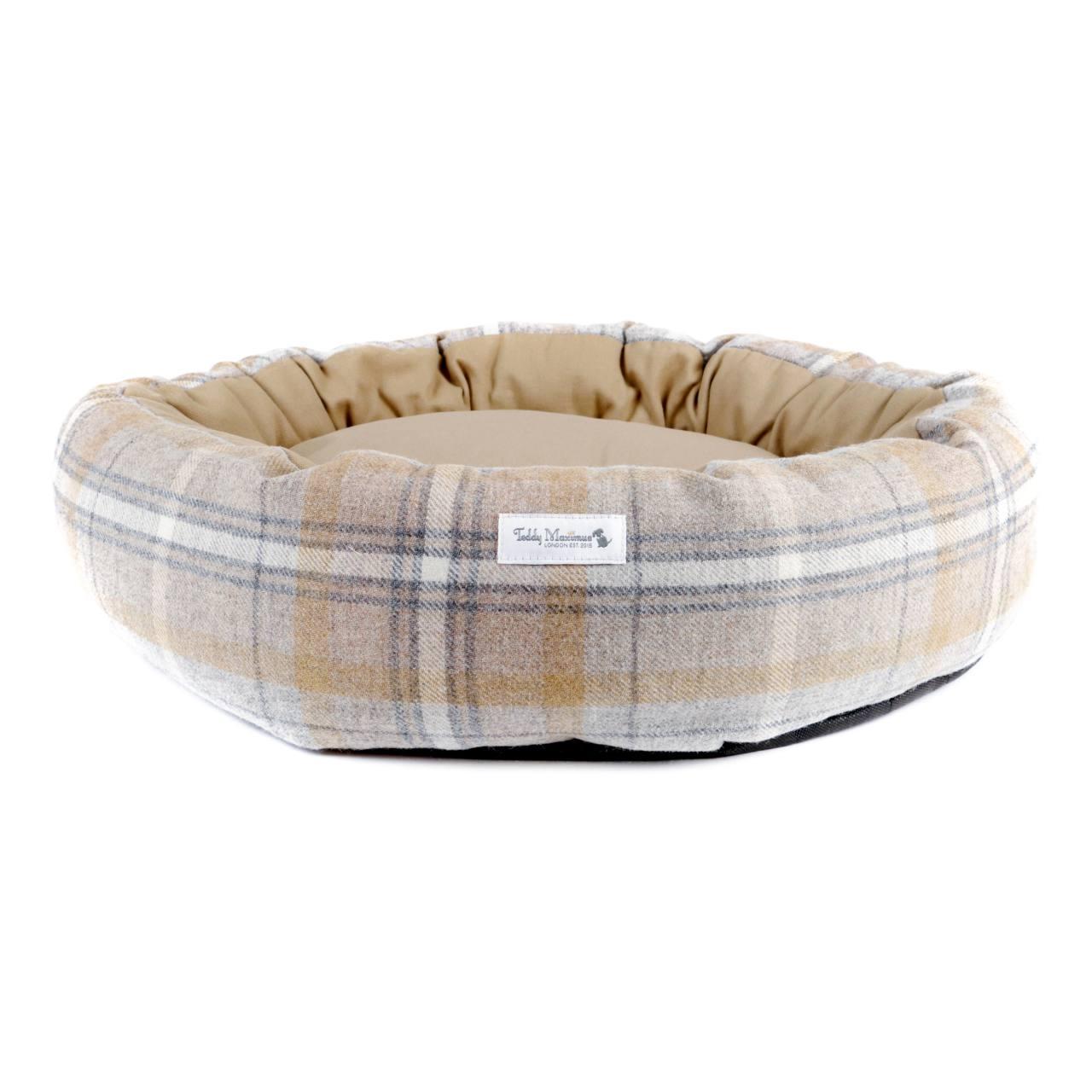 An image of Teddy Maximus Luxury Cocoon Bed Sand Shetland Wool
