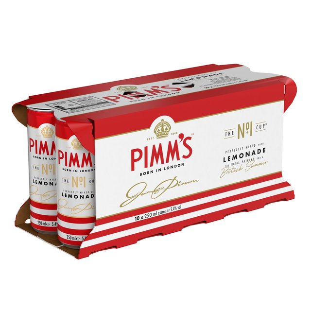 Pimm’s No1 Cup and Lemonade Premix Liqueurs Ready to Drink, 10 x 250ml