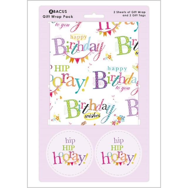 Abacus Happy Birthday Gift Wrap Sheets & Tags, 2 per Pack