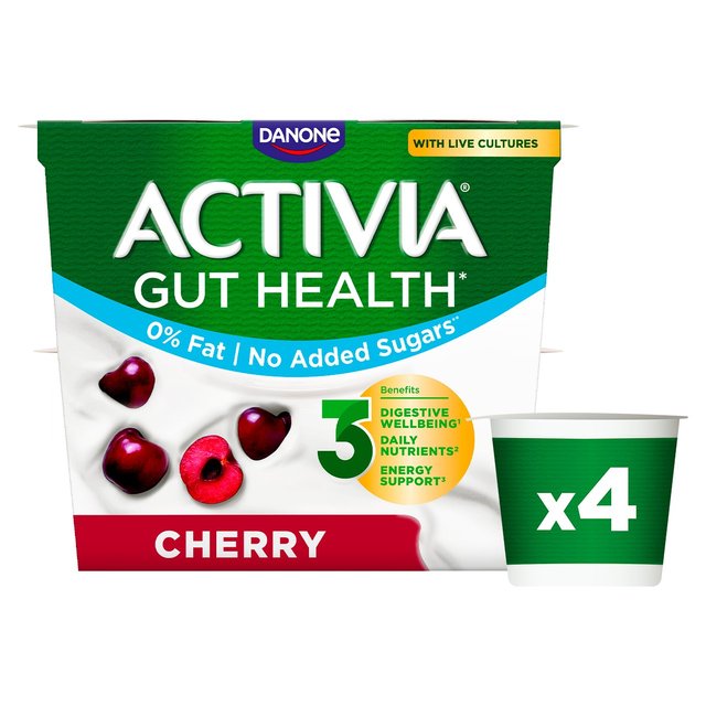 Activia Cherry No Added Sugar Fat Free Yoghurt, 4 x 115g