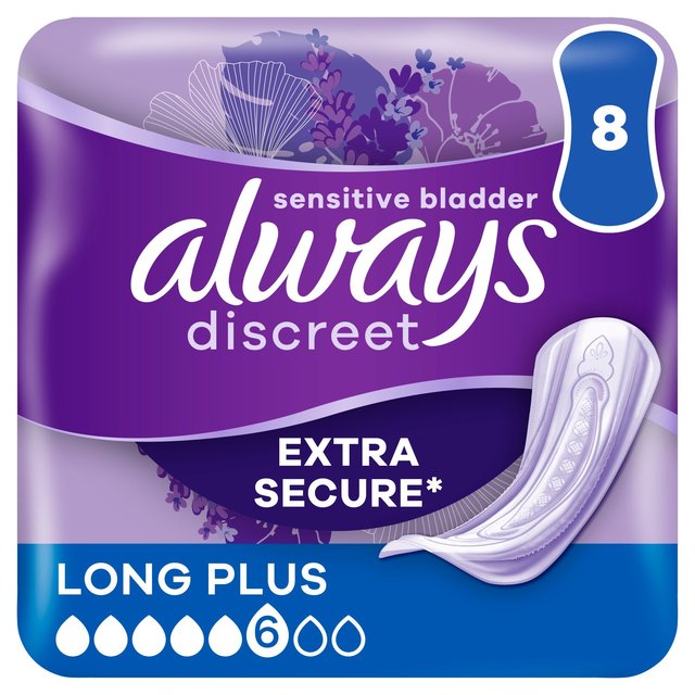 Always Discreet Incontinence Pads Long Plus, 8 Per Pack