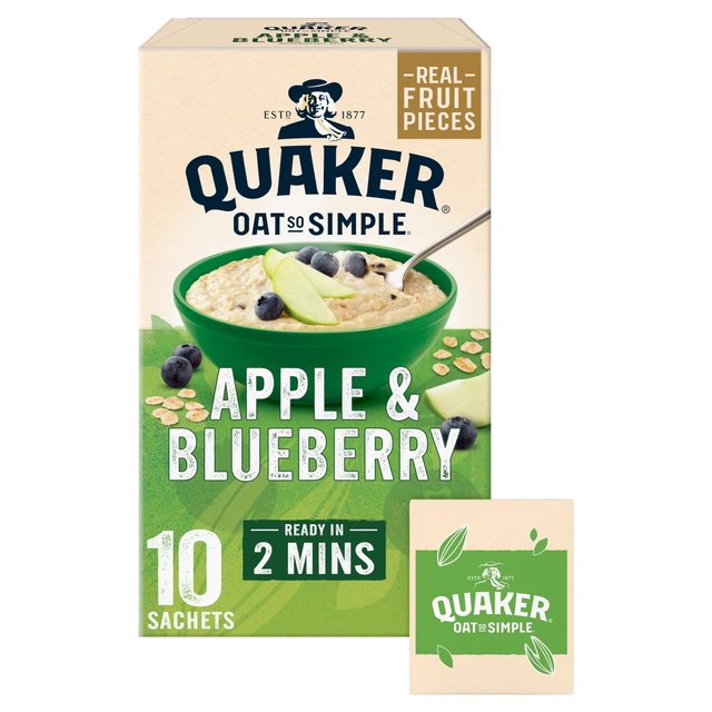 Quaker Oat So Simple Apple & Blueberry Porridge Sachets Cereal, 10 Per Pack