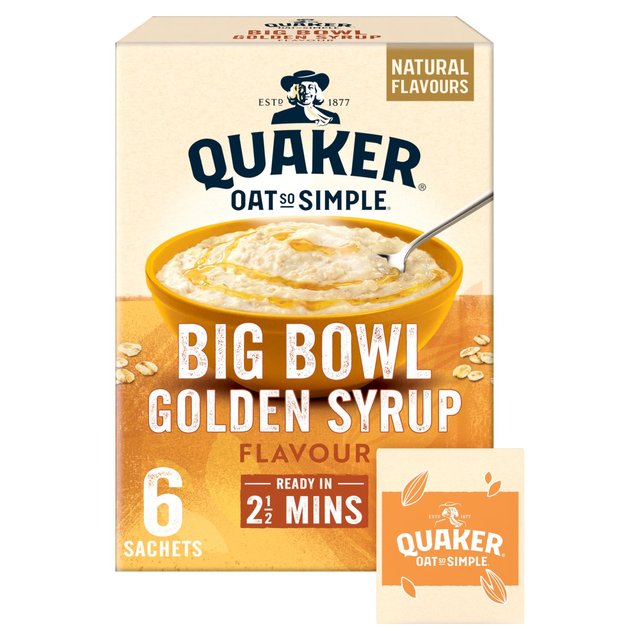 Quaker Oat So Simple Big Bowl Golden Syrup Porridge Sachets Cereal, 6 Per Pack