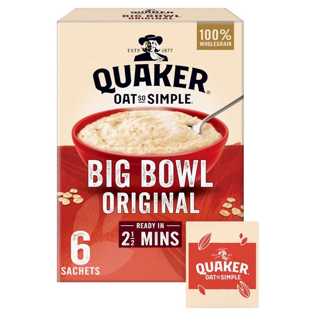 Quaker Oat So Simple Big Bowl Original Porridge Sachets Cereal, 6 Per Pack