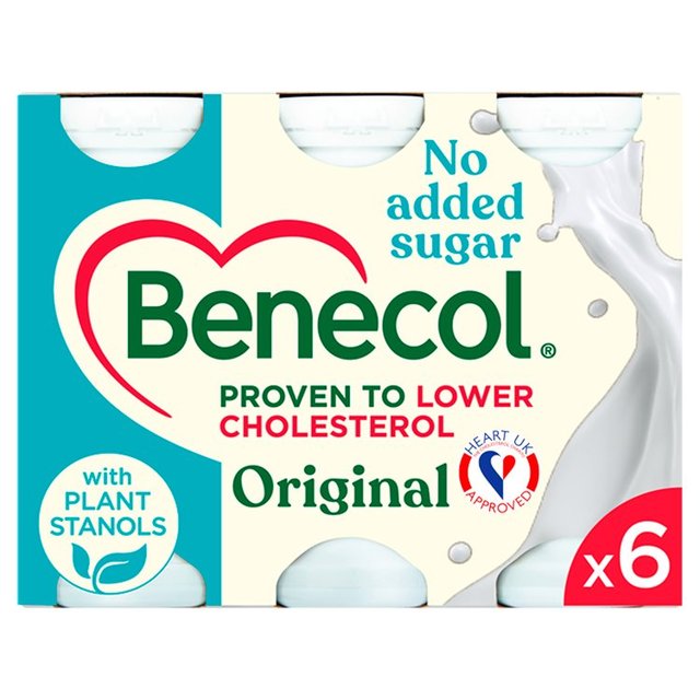 Benecol Cholesterol Lowering Original Yoghurt Drink No Added Sugar, 6 x 67.5g