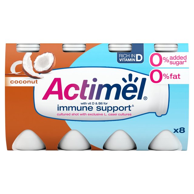 Actimel Coconut 0% Added Sugar Fat Free Yoghurt Drink, 8 x 100g