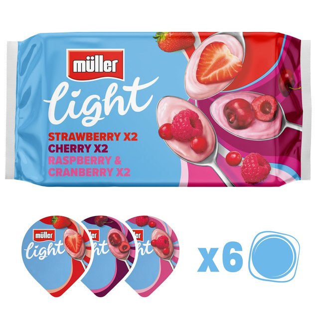 Muller Light Red Fruits Fat Free Yogurts, 6 x 140g